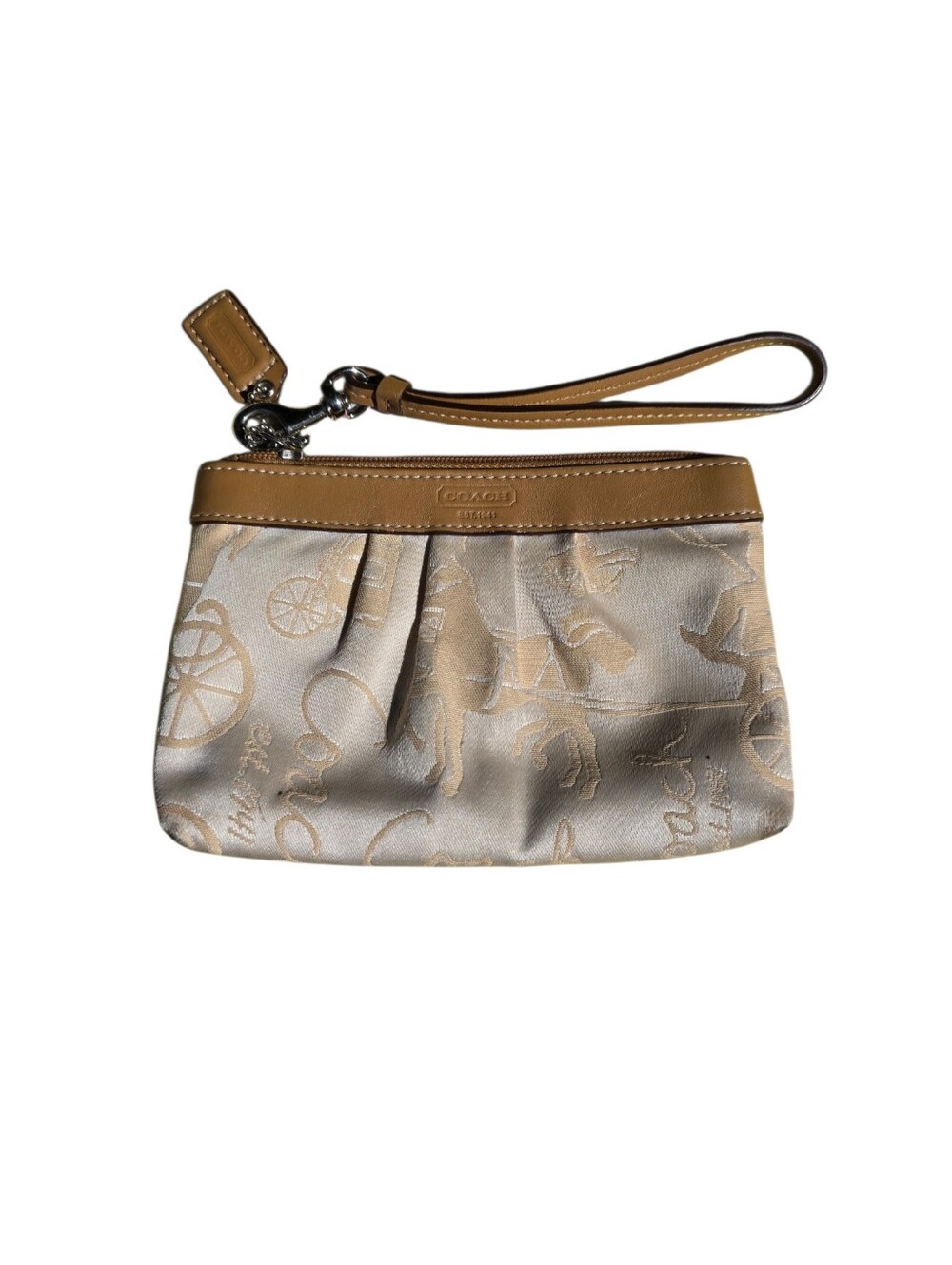 Coach Tan Leather-Trim Cream Signature Wristlet